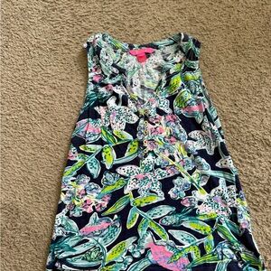 Lilly Pulitzer Floral Sleeveless V-Neck Tank Top - Navy, Pink & Green
